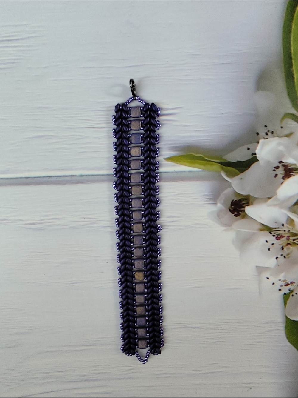 Handwoven Purple Bead & Tile Bracelet - Women's Jewelry 6 1/4" - Picture 9 of 9